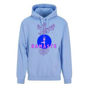 Yoga Silhouette Over Blue Circle Tree Roots Gift Unisex Surf Hoodie