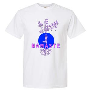 Yoga Silhouette Over Blue Circle Tree Roots Gift Garment-Dyed Heavyweight T-Shirt