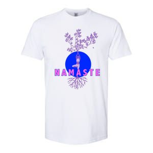 Yoga Silhouette Over Blue Circle Tree Roots Gift Softstyle CVC T-Shirt