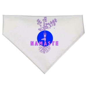 Yoga Silhouette Over Blue Circle Tree Roots Gift USA-Made Doggie Bandana