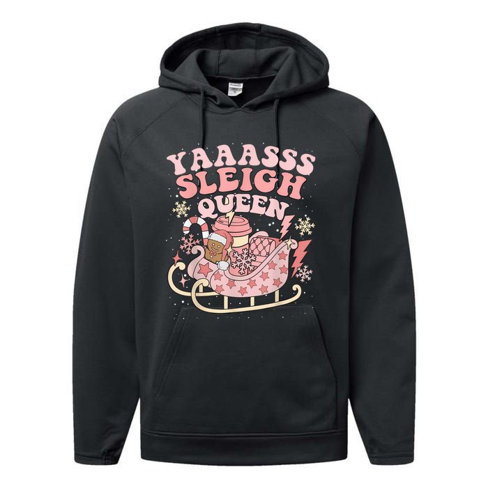 Yaaasss Sleigh Queen Sleigh Girl Matching Christmas Pajamas Performance Fleece Hoodie