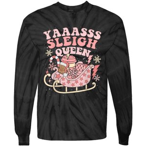 Yaaasss Sleigh Queen Sleigh Girl Matching Christmas Pajamas Tie-Dye Long Sleeve Shirt