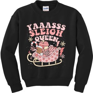 Yaaasss Sleigh Queen Sleigh Girl Matching Christmas Pajamas Kids Sweatshirt