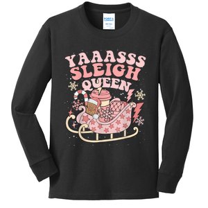 Yaaasss Sleigh Queen Sleigh Girl Matching Christmas Pajamas Kids Long Sleeve Shirt