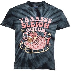 Yaaasss Sleigh Queen Sleigh Girl Matching Christmas Pajamas Kids Tie-Dye T-Shirt