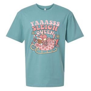 Yaaasss Sleigh Queen Sleigh Girl Matching Christmas Pajamas Sueded Cloud Jersey T-Shirt