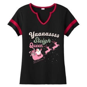 Yaaasss Sleigh Queen Sleigh Girl Matching Christmas Pajamas Ladies Halftime Notch Neck Tee