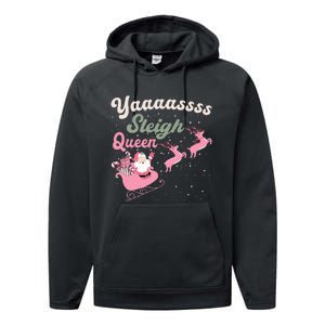 Yaaasss Sleigh Queen Sleigh Girl Matching Christmas Pajamas Performance Fleece Hoodie