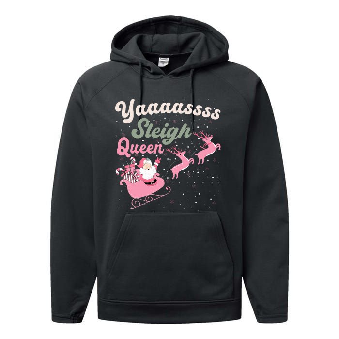 Yaaasss Sleigh Queen Sleigh Girl Matching Christmas Pajamas Performance Fleece Hoodie