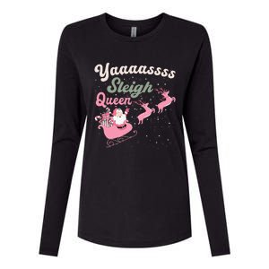 Yaaasss Sleigh Queen Sleigh Girl Matching Christmas Pajamas Womens Cotton Relaxed Long Sleeve T-Shirt