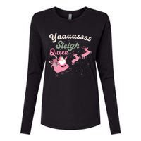 Yaaasss Sleigh Queen Sleigh Girl Matching Christmas Pajamas Womens Cotton Relaxed Long Sleeve T-Shirt