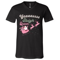 Yaaasss Sleigh Queen Sleigh Girl Matching Christmas Pajamas V-Neck T-Shirt