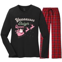 Yaaasss Sleigh Queen Sleigh Girl Matching Christmas Pajamas Women's Long Sleeve Flannel Pajama Set 