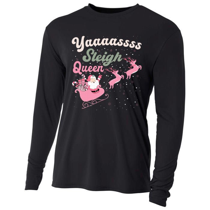 Yaaasss Sleigh Queen Sleigh Girl Matching Christmas Pajamas Cooling Performance Long Sleeve Crew