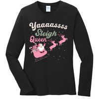 Yaaasss Sleigh Queen Sleigh Girl Matching Christmas Pajamas Ladies Long Sleeve Shirt