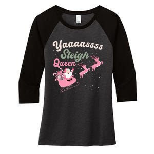 Yaaasss Sleigh Queen Sleigh Girl Matching Christmas Pajamas Women's Tri-Blend 3/4-Sleeve Raglan Shirt