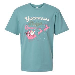 Yaaasss Sleigh Queen Sleigh Girl Matching Christmas Pajamas Sueded Cloud Jersey T-Shirt