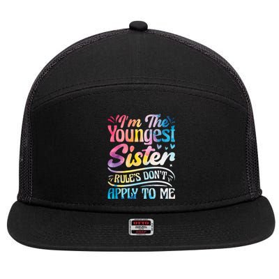 Youngest Sister Rules Don't Apply To Me Funny Matching 7 Panel Mesh Trucker Snapback Hat