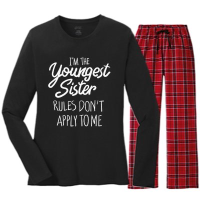 Youngest Sister Rules Dont Apply To Me Funny Sibling Women's Long Sleeve Flannel Pajama Set 