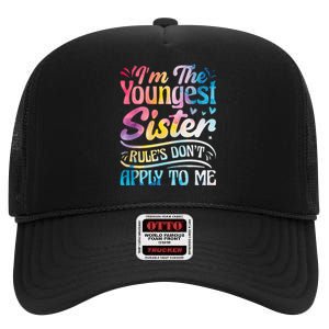 Youngest Sister Rules Don't Apply To Me Funny Matching High Crown Mesh Back Trucker Hat