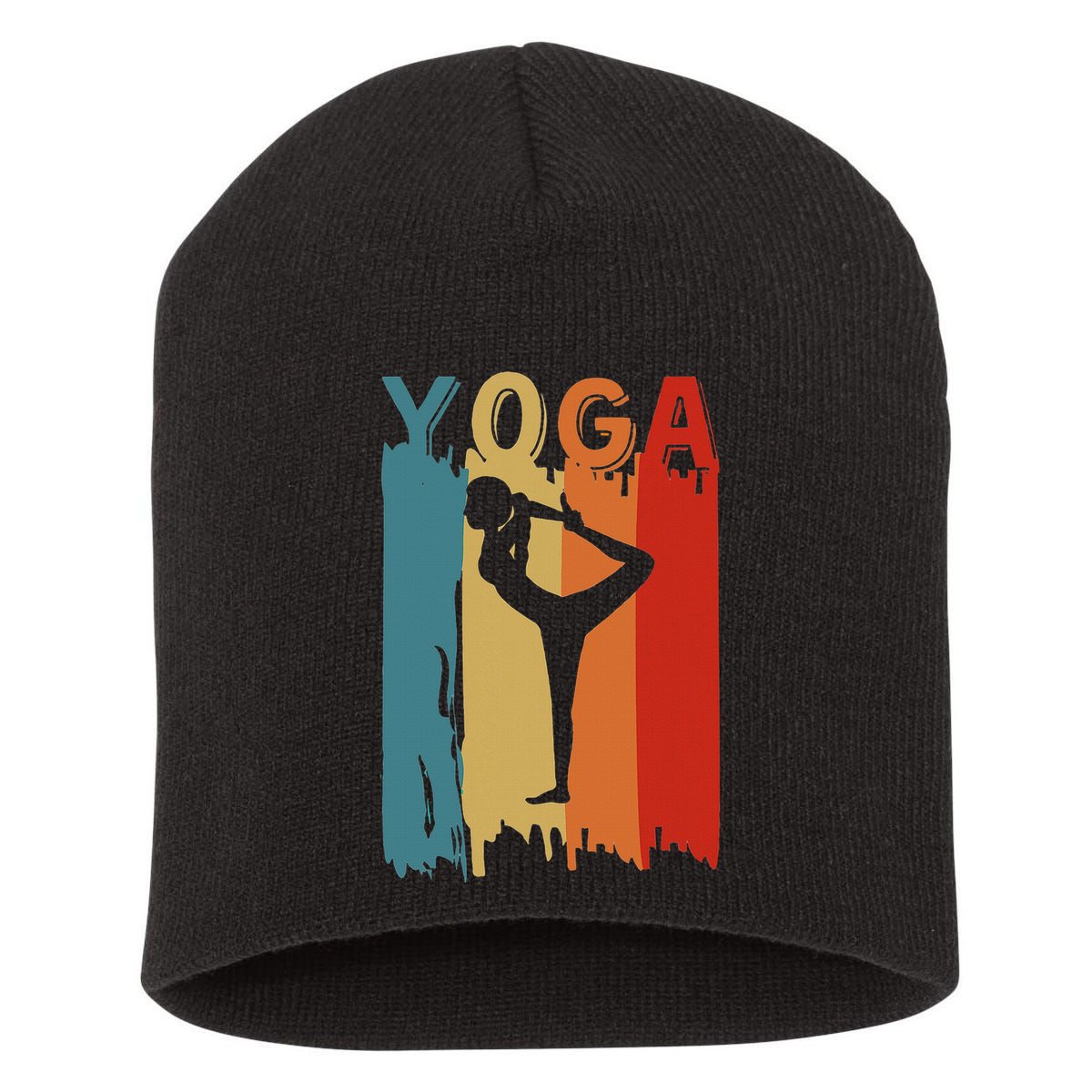 Yoga Silhouette Retro Vintage Mind Body And Soul Short Acrylic Beanie