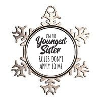 Youngest Sister Shirts Rules Dont Apply To Me Funny Sibling Metallic Star Ornament