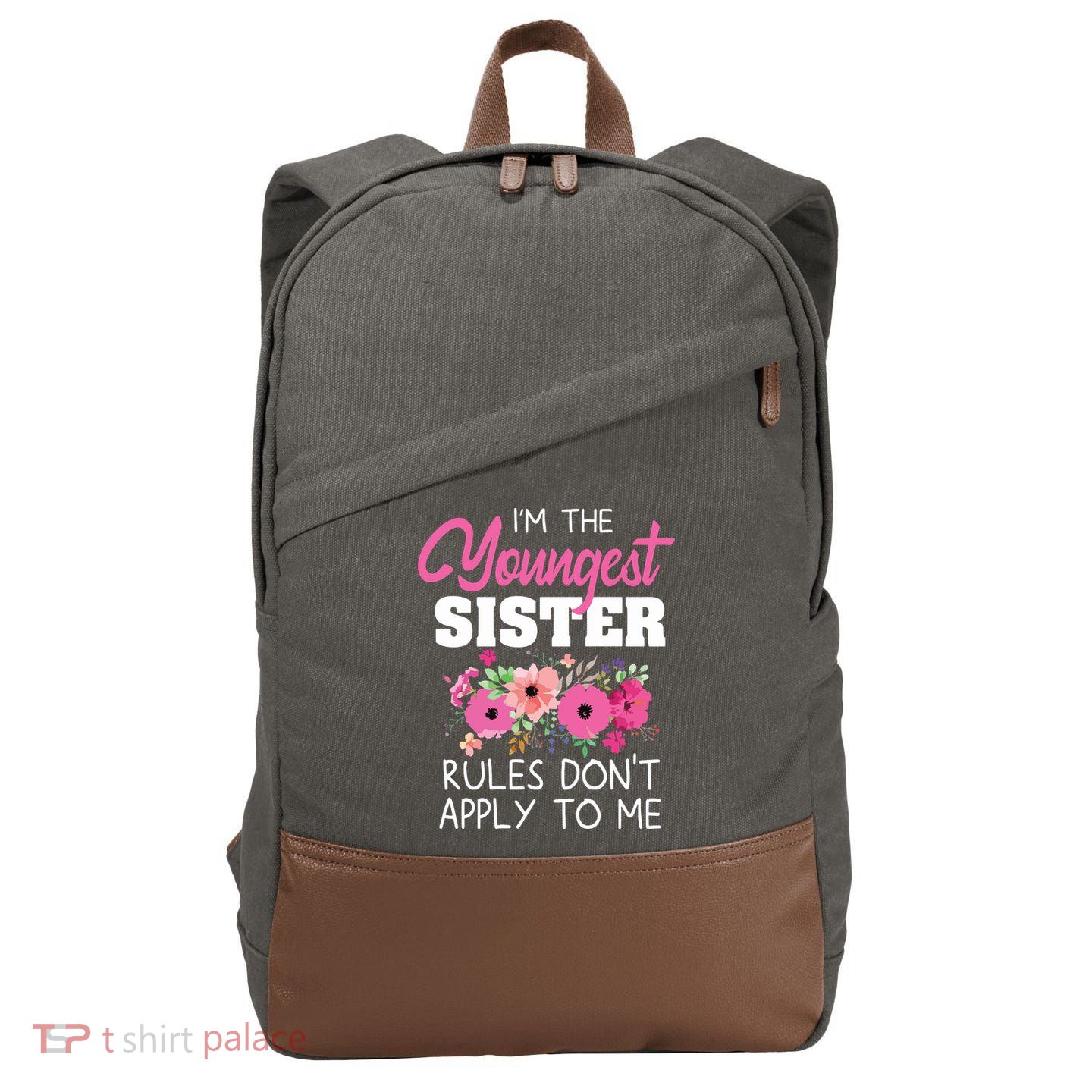 Youngest Sister Shirts Rules Dont Apply To Me Matching Cotton Canvas Backpack