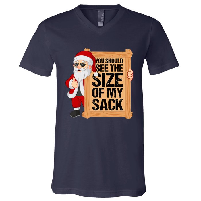 You Should See The Size Of My Sack Funny Santa Christmas V-Neck T-Shirt