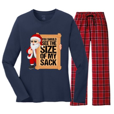 You Should See The Size Of My Sack Funny Santa Christmas Women's Long Sleeve Flannel Pajama Set 