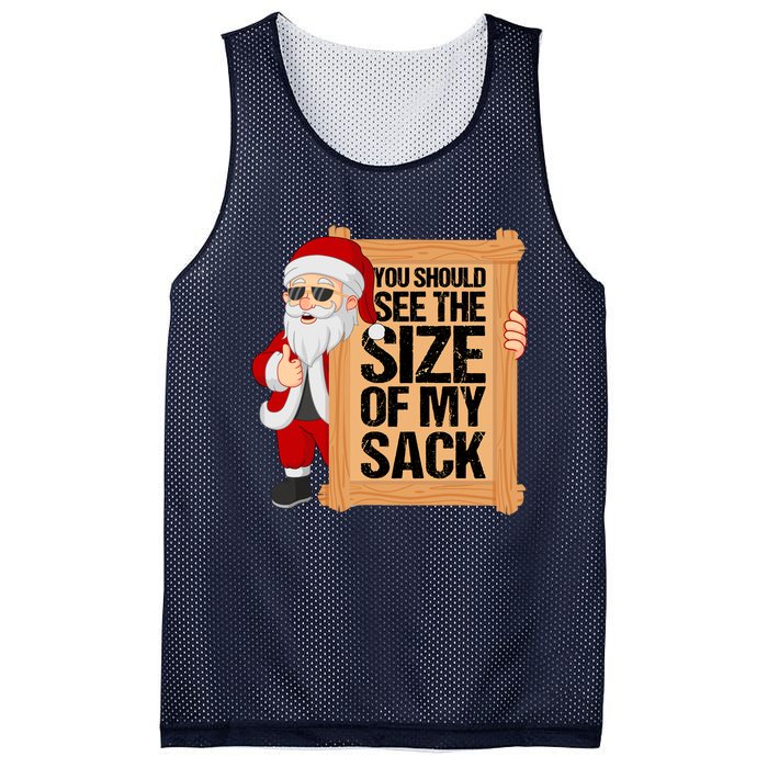 You Should See The Size Of My Sack Funny Santa Christmas Mesh Reversible Basketball Jersey Tank