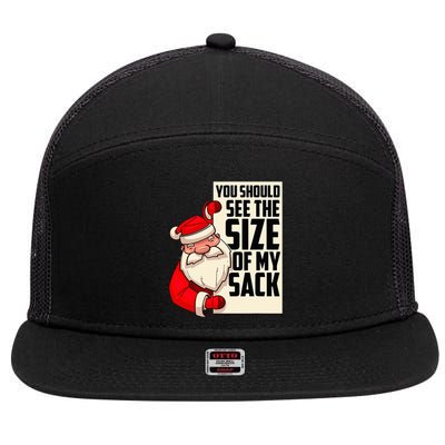 You Should See The Size Of My Sack Funny Santa Christmas  7 Panel Mesh Trucker Snapback Hat