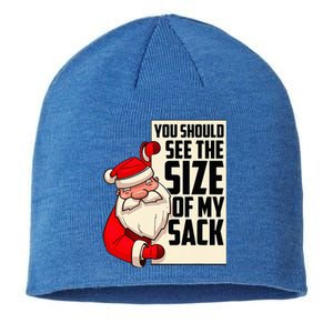 You Should See The Size Of My Sack Funny Santa Christmas  Sustainable Beanie