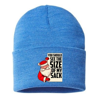 You Should See The Size Of My Sack Funny Santa Christmas  Sustainable Knit Beanie