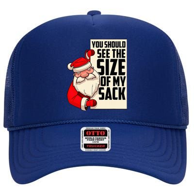 You Should See The Size Of My Sack Funny Santa Christmas  High Crown Mesh Back Trucker Hat