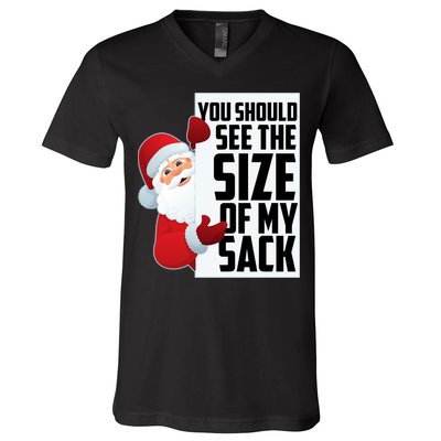 You Should See The Size Of My Sack Funny Santa Claus V-Neck T-Shirt