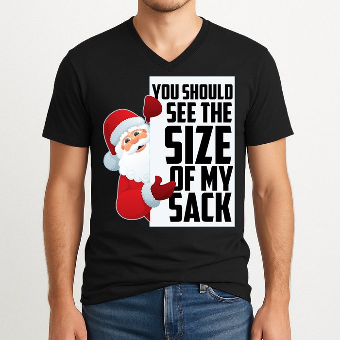 You Should See The Size Of My Sack Funny Santa Claus V-Neck T-Shirt