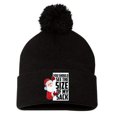 You Should See The Size Of My Sack Funny Santa Claus Pom Pom 12in Knit Beanie