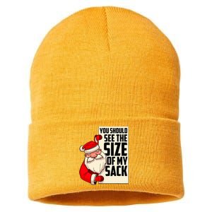 You Should See The Size Of My Sack Funny Santa Christmas Sustainable Knit Beanie