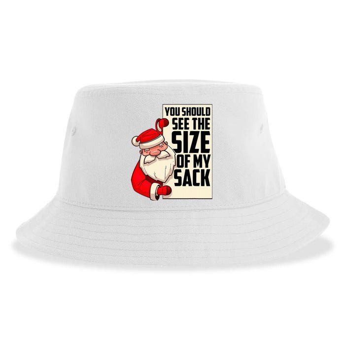 You Should See The Size Of My Sack Funny Santa Christmas Sustainable Bucket Hat