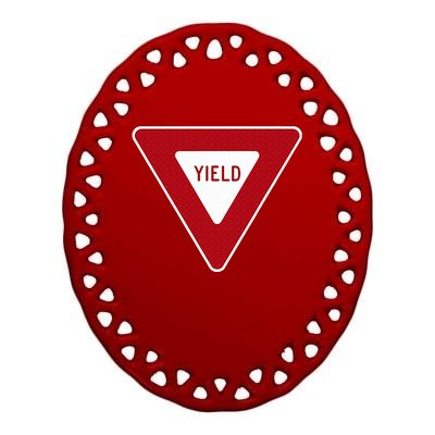 Yield Sign Traffic Sign  Ceramic Oval Ornament