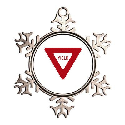 Yield Sign Traffic Sign  Metallic Star Ornament