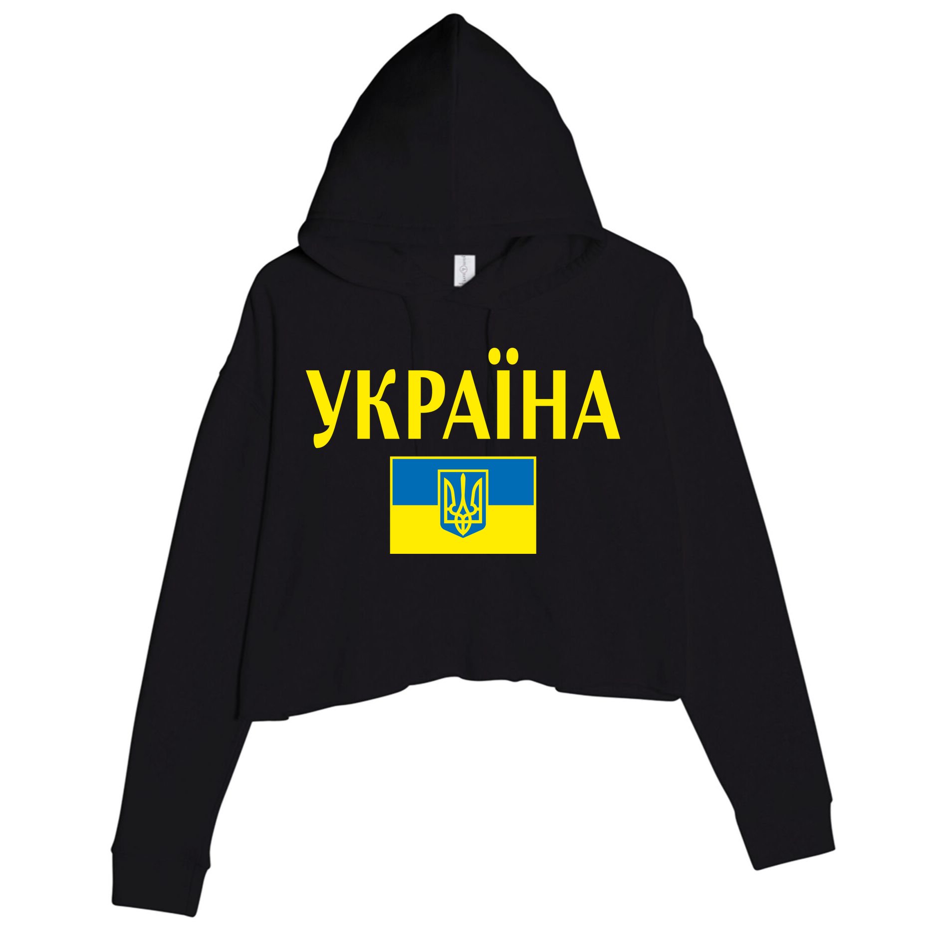 YKPAIHA Stand With Ukraine Ukrainian Flag Crop Fleece Hoodie