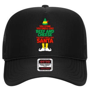 You Stink You Smell Like Beef And Cheese Elf Christmas High Crown Mesh Back Trucker Hat