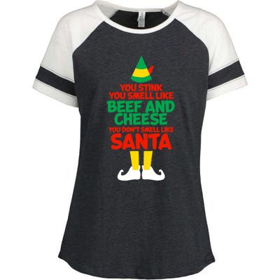 You Stink You Smell Like Beef And Cheese Elf Christmas Enza Ladies Jersey Colorblock Tee