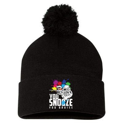 You Snooze You Bruise Funny Paintball Gift Pom Pom 12in Knit Beanie