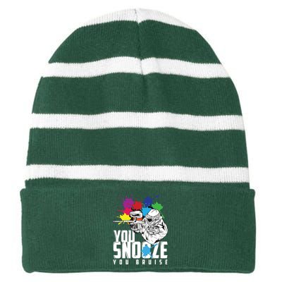 You Snooze You Bruise Funny Paintball Gift Striped Beanie with Solid Band