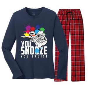 You Snooze You Bruise Funny Paintball Gift Women's Long Sleeve Flannel Pajama Set 