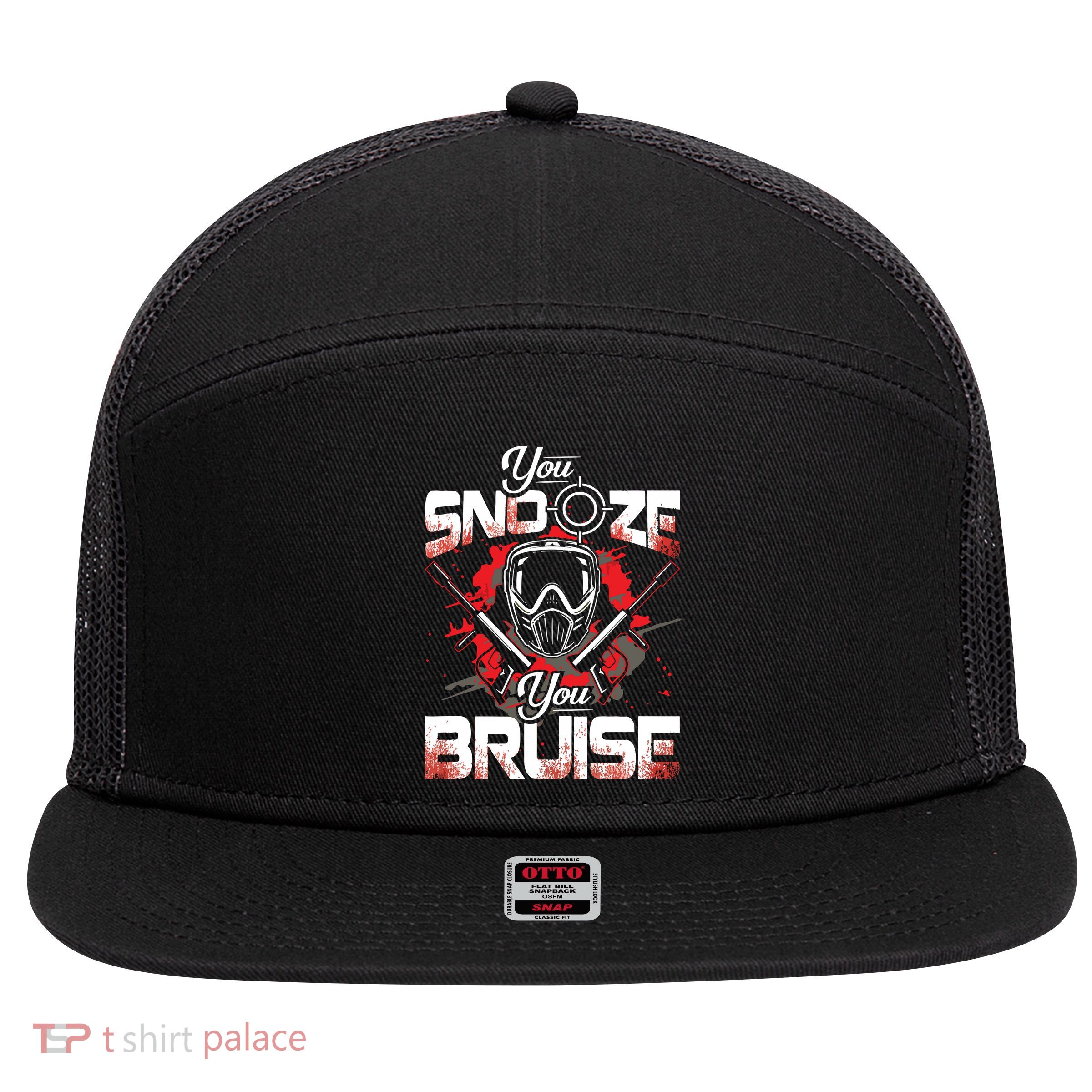 You Snooze You Bruise Funny Paintball 7 Panel Mesh Trucker Snapback Hat