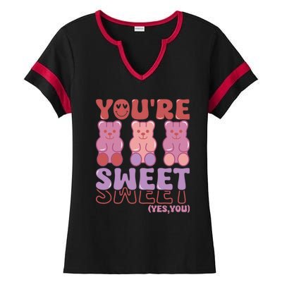 You’Re Sweet Yes You Echo Text Teddy Bear Valentine’S Day Ladies Halftime Notch Neck Tee