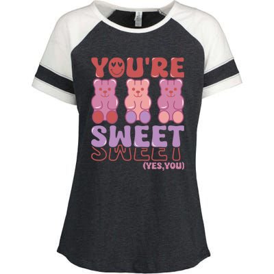 You’Re Sweet Yes You Echo Text Teddy Bear Valentine’S Day Enza Ladies Jersey Colorblock Tee